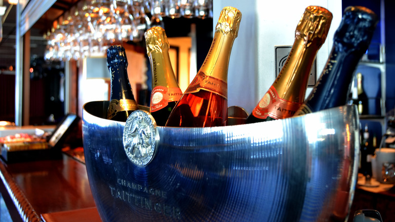 Taittinger champagne bottles in a bucket