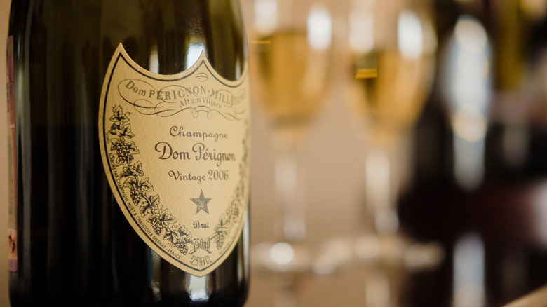 Bottle of Dom Pérignon and glasses