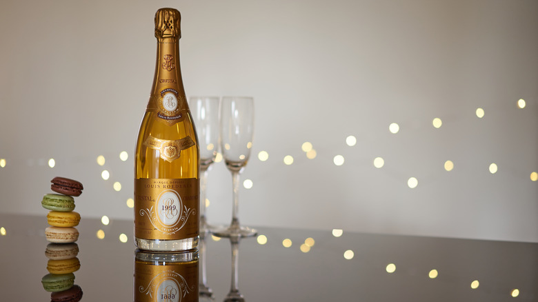 Louis Roederer Champagne Cristal, glass, macaroons, 