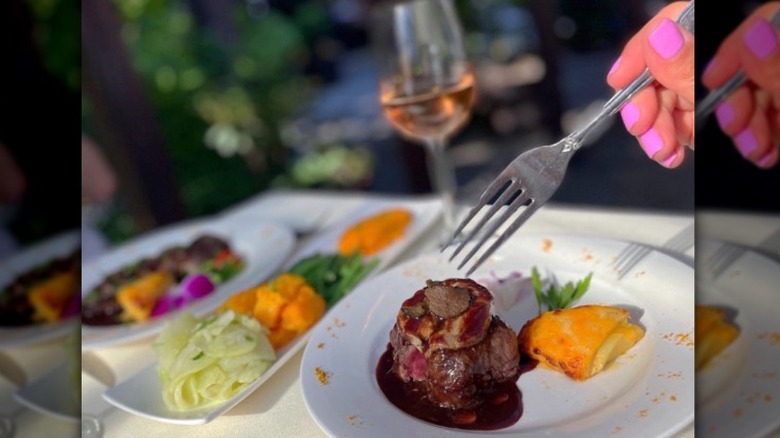 Filet mignon with floral garnish