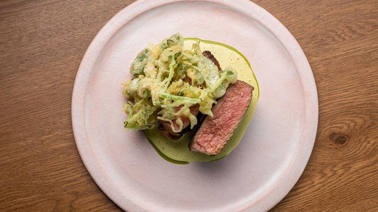 Plated Koji-marinated NY strip