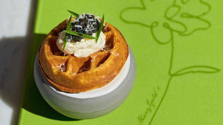 Sweet potato waffle with caviar