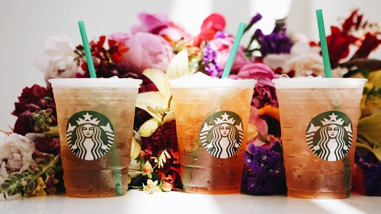 Starbucks Iced Teas with flowers