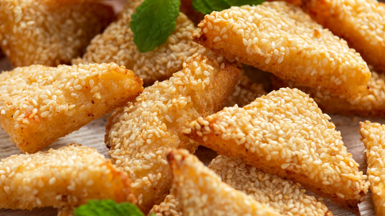 Prawn toast with sesame seeds