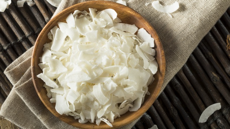 A bowl of coconut flakes