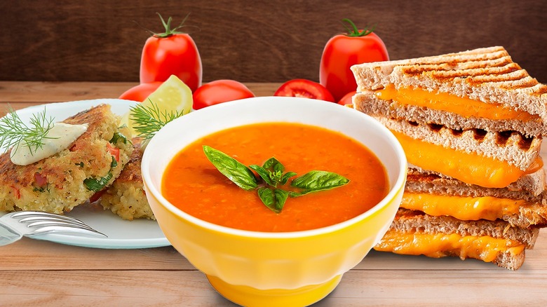 Tomato soup with dishes