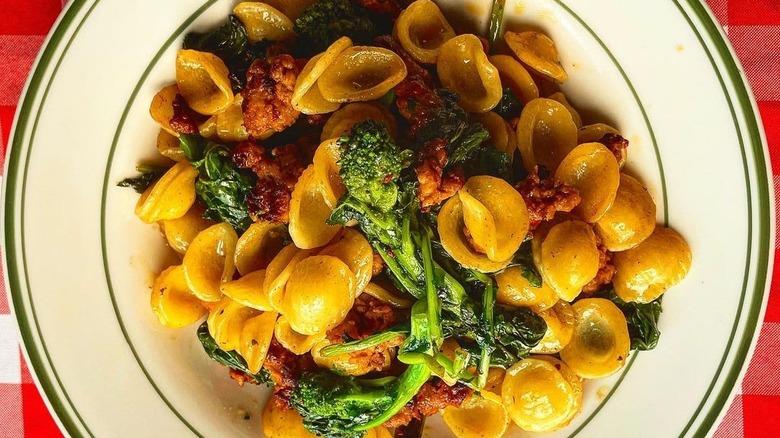 sausage broccoli orecchiette on plate