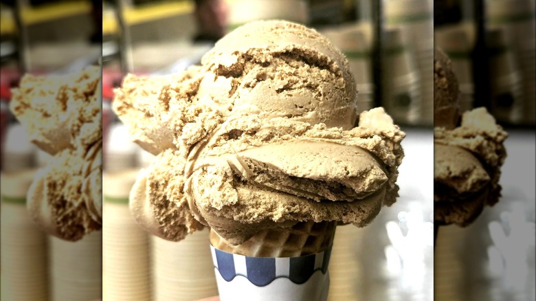 Coffee ice cream on cone