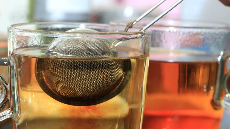 Tea ball steeping in water