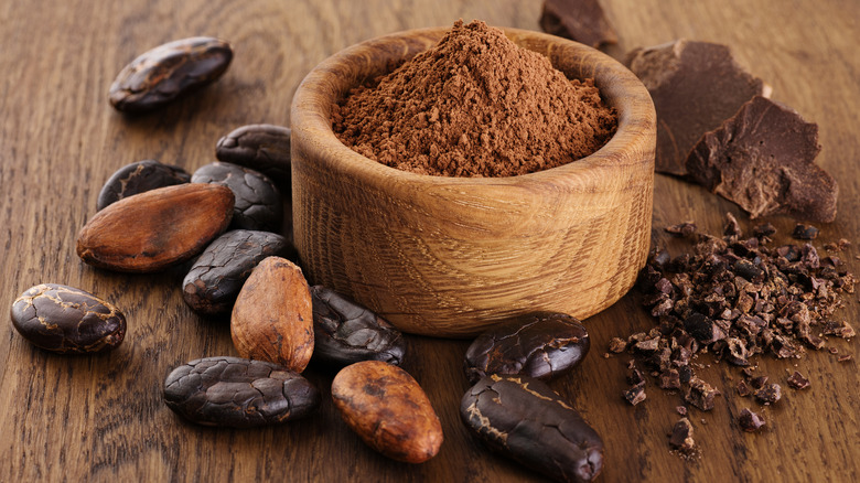 cacao beans and ground chocolate