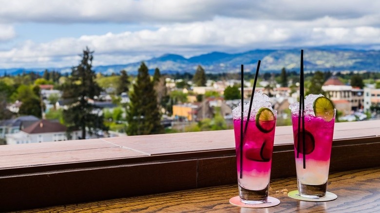 Vibrant cocktails on rooftop