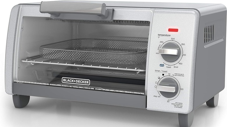 Black and Decker air fry toaster oven on white background