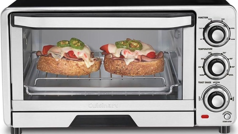 Cuisinart custom classic toaster oven with two halves of sandwiches inside