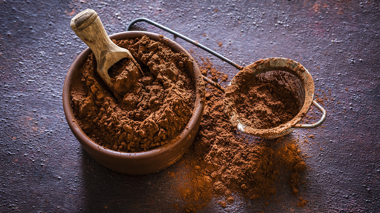 Cocoa powder in a sifter