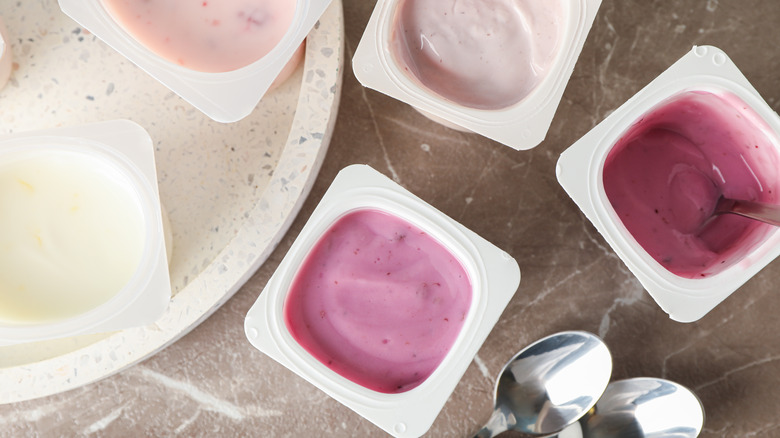Pink, white, and purple yogurt