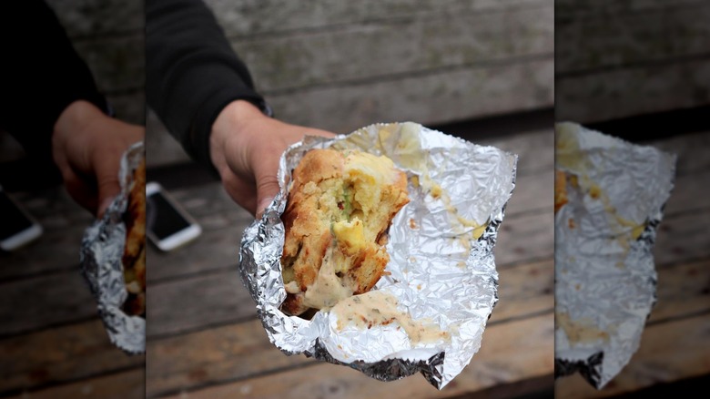 breakfast sandwich on a biscuit.