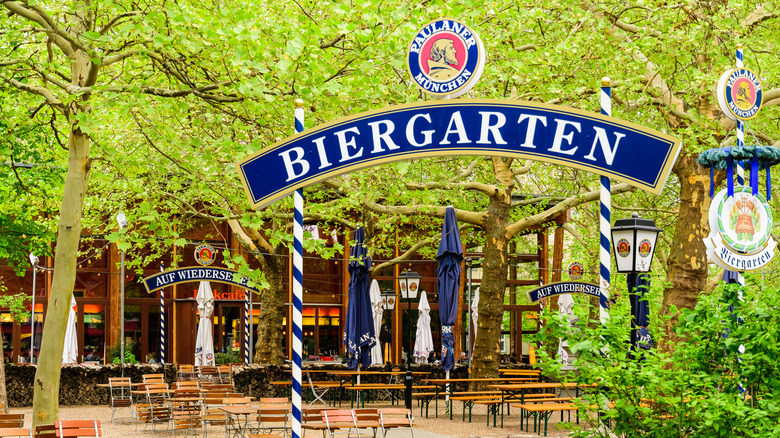 A beer garden in a park