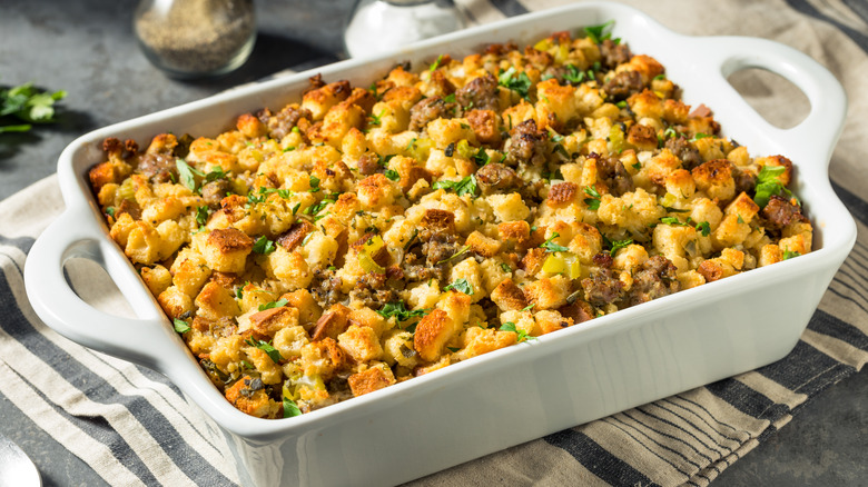 Baking dish of stuffing