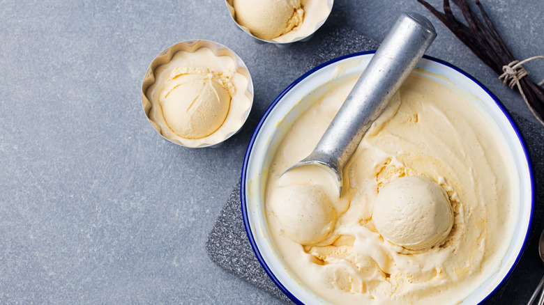 Vanilla ice cream in large bowl