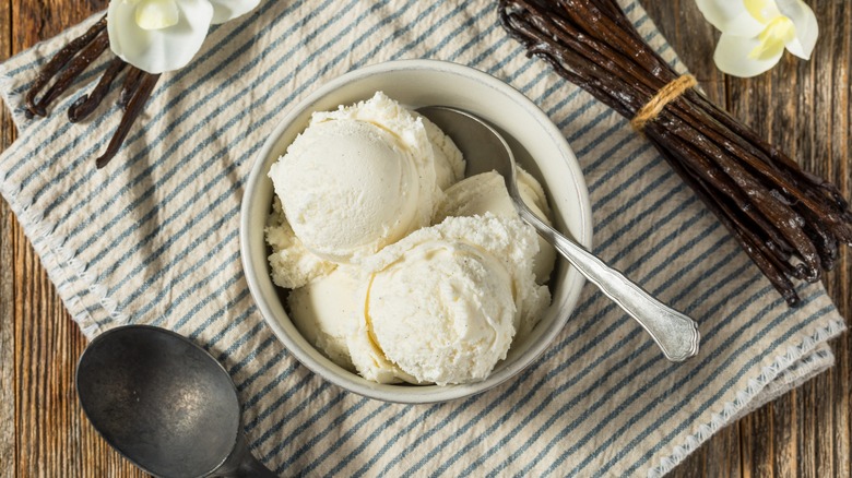 Vanilla ice cream with bean pods