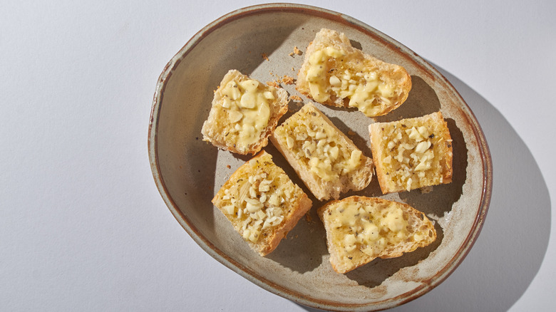 Pieces of garlic bread