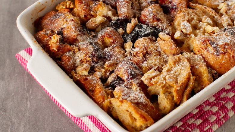 Bread pudding in baking dish