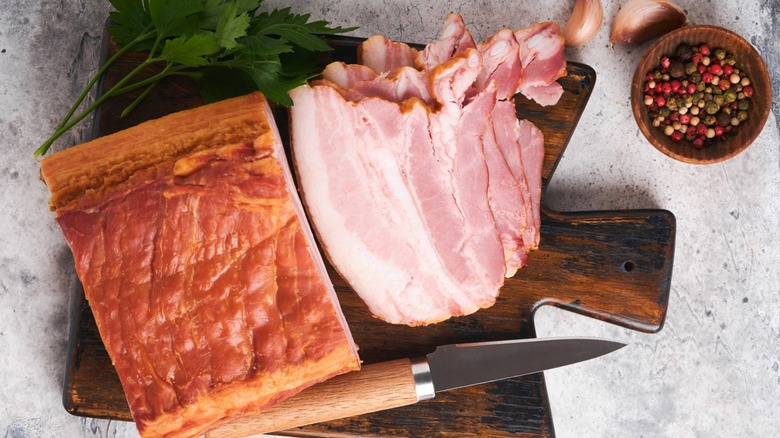 whole smoked slab bacon with spices