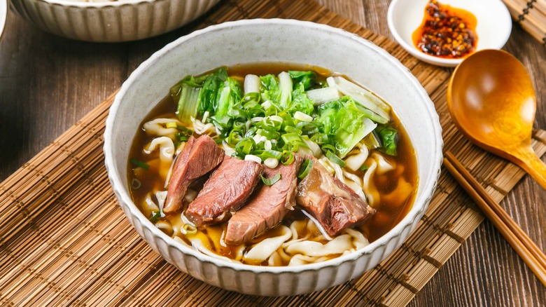 Bowl of noodle soup with beef tendon