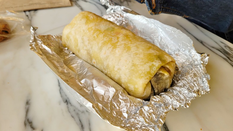 burrito in opened foil wrapper