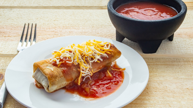 burrito on plate with salsa