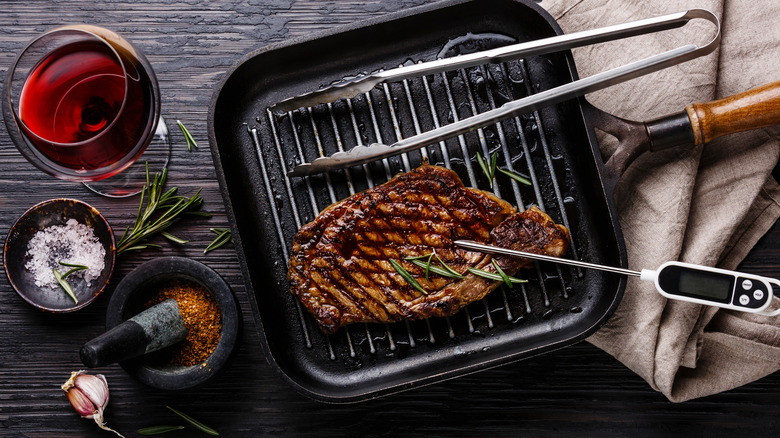 Steak with thermometer