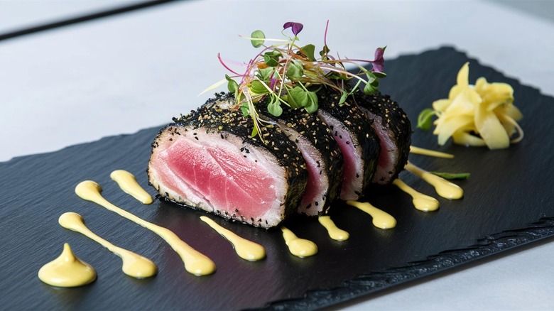 sliced ahi tuna with sauce