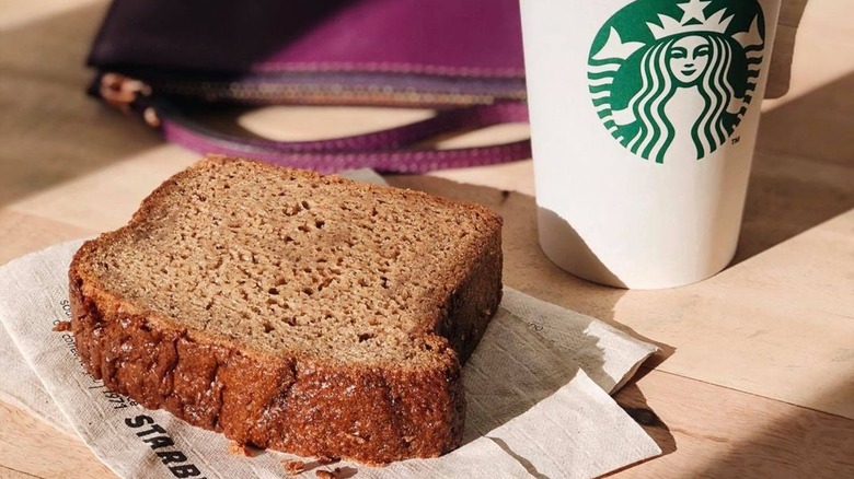 Starbucks banana bread and coffee cup