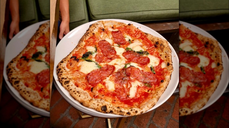 Diavola pizza on plate