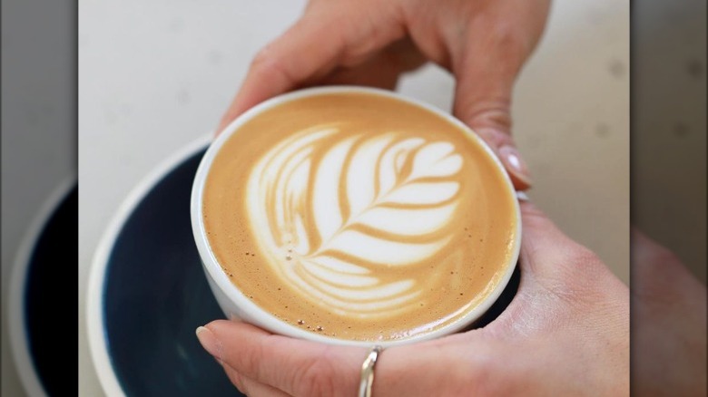 Hands holding a cappuccino 