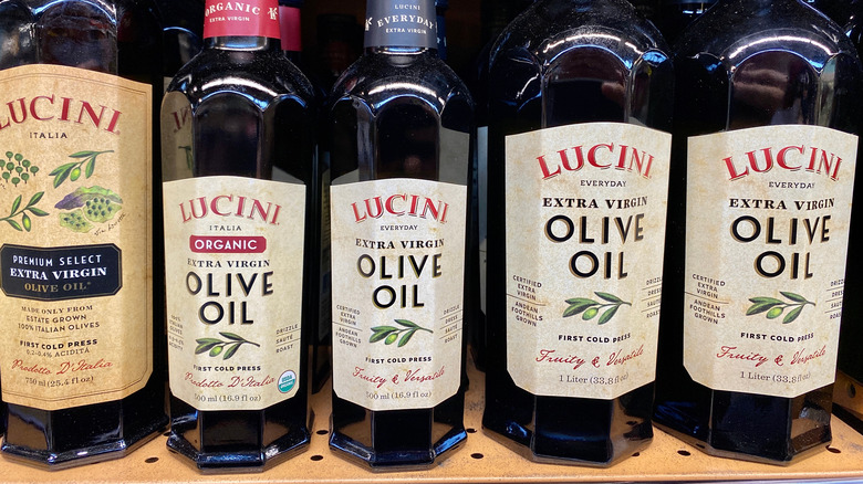 different lucini bottles on shelf