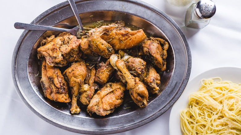 Roasted chicken, rosemary, angel hair