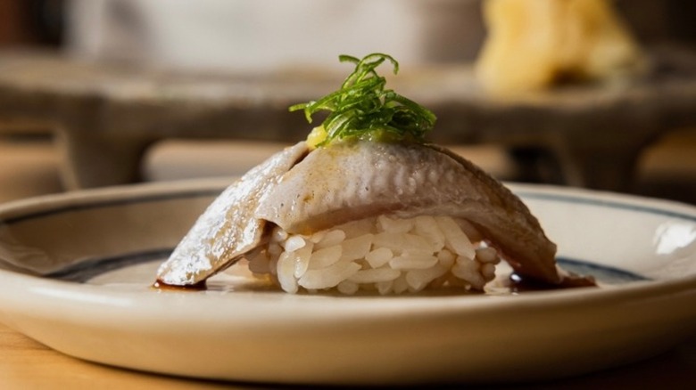 Plated sushi with rice