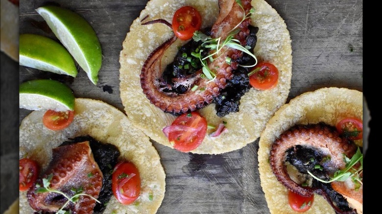 Holbox octopus tacos with lime