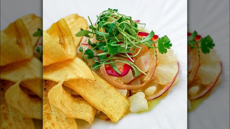 Ceviche with plantain chips