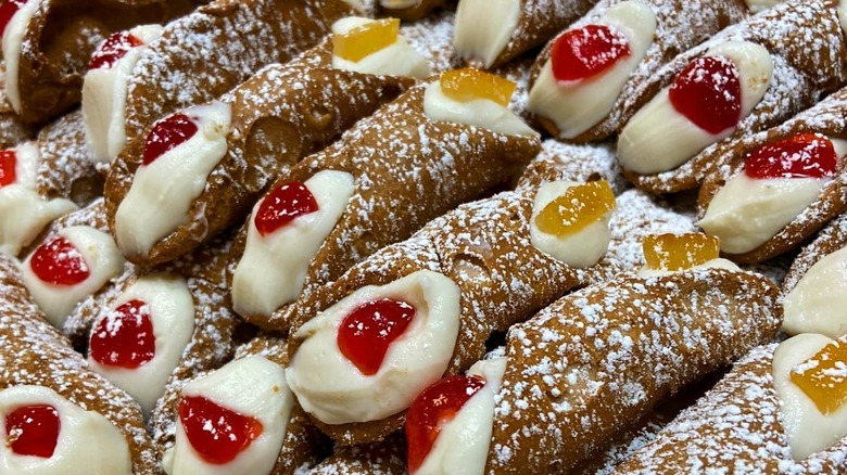 Traditional cannoli with candied fruits