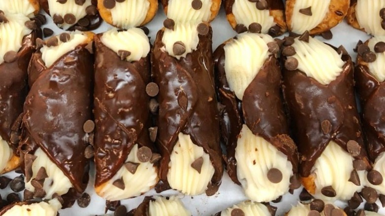 Chocolate covered cannoli with chips