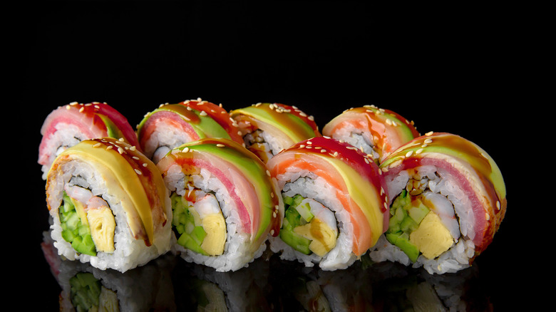 Rainbow roll sliced