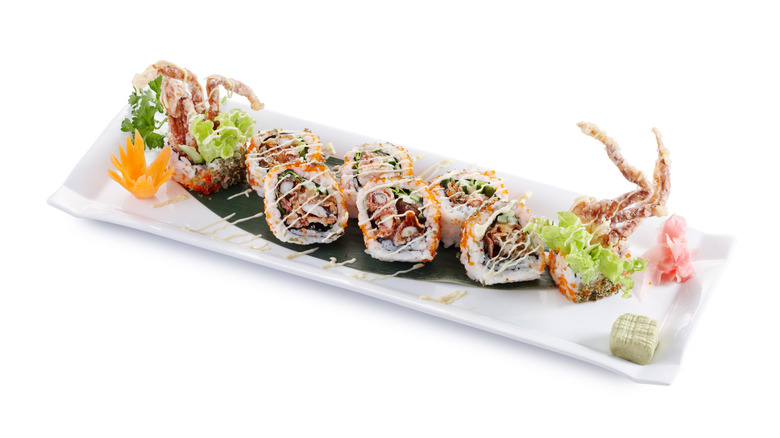 Spider roll on white plate