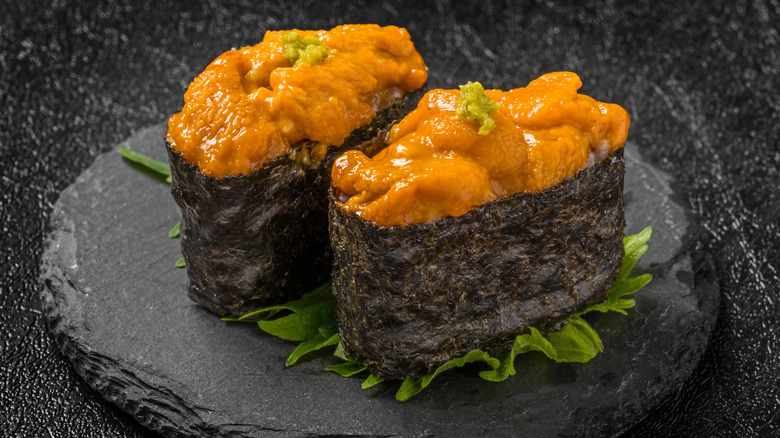 Uni nigiri on slate