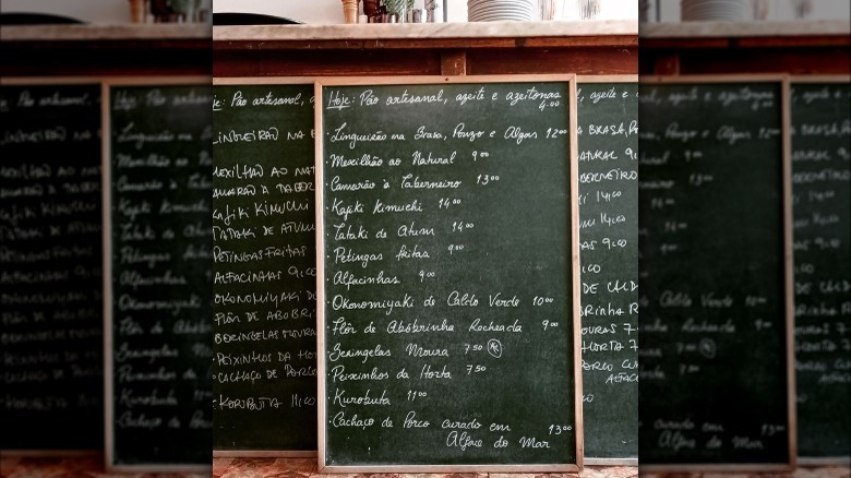 Taberna chalk board menu