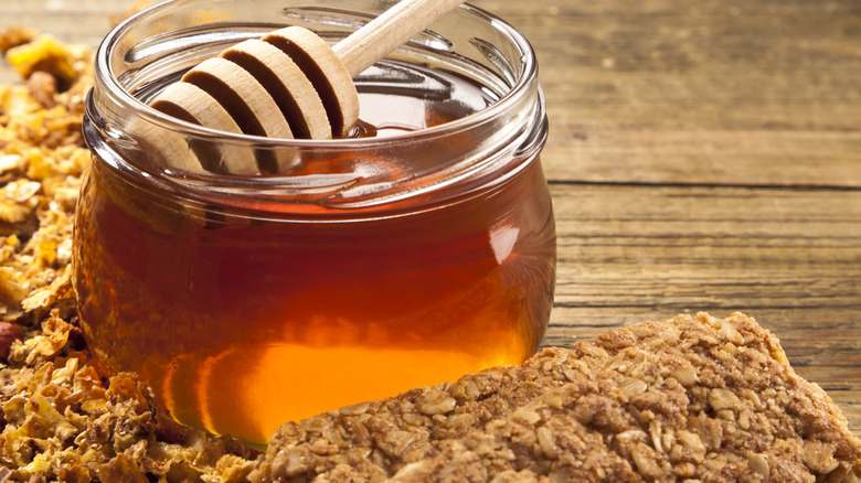 Honey jar and granola bar