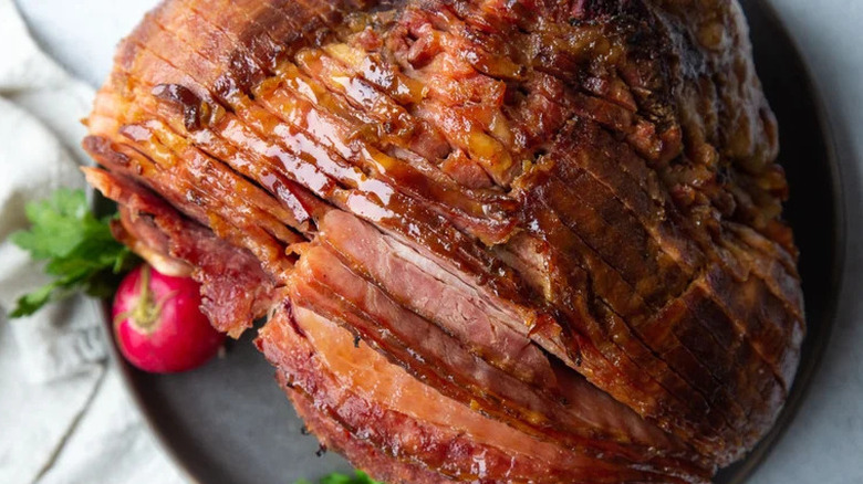 Thinly sliced honey-glazed ham
