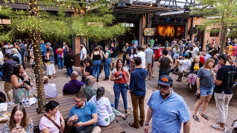 Jones Assembly crowded outdoor patio