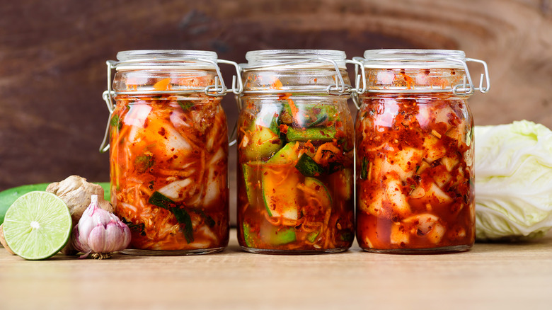 Mason jars of kimchi